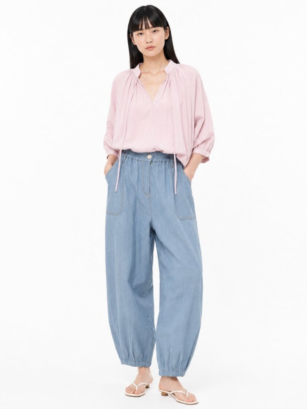 L.F. Markey Fergus Style Linen Balloon Barrel Pants Chambray Blue UK 8 US 2